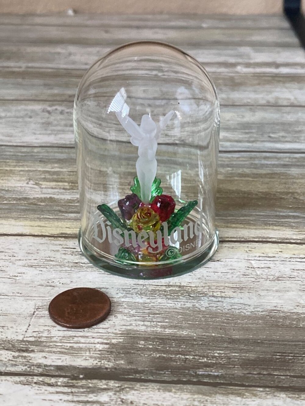 Disney Disneyland Tinker Bell Mini Glass 3" Dome Cloche Pre-owned w/No Box - Picture 3 of 7